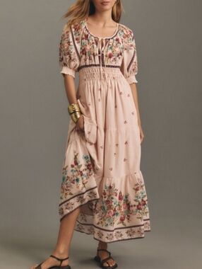 ANTHROPOLOGIE somerset puff sleeve maxi dress M